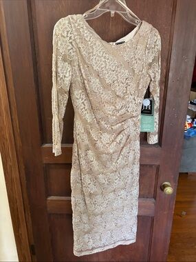 champagne bow dress Angelina Oversized Gown- MISSGUIDED Jersey High Neck prairie Size:3-6M Dress feminine touch